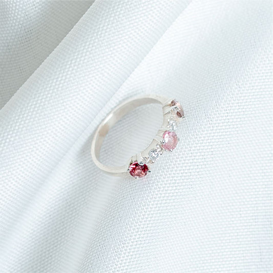 Anel 3 Turmalinas Rosa em Prata 950