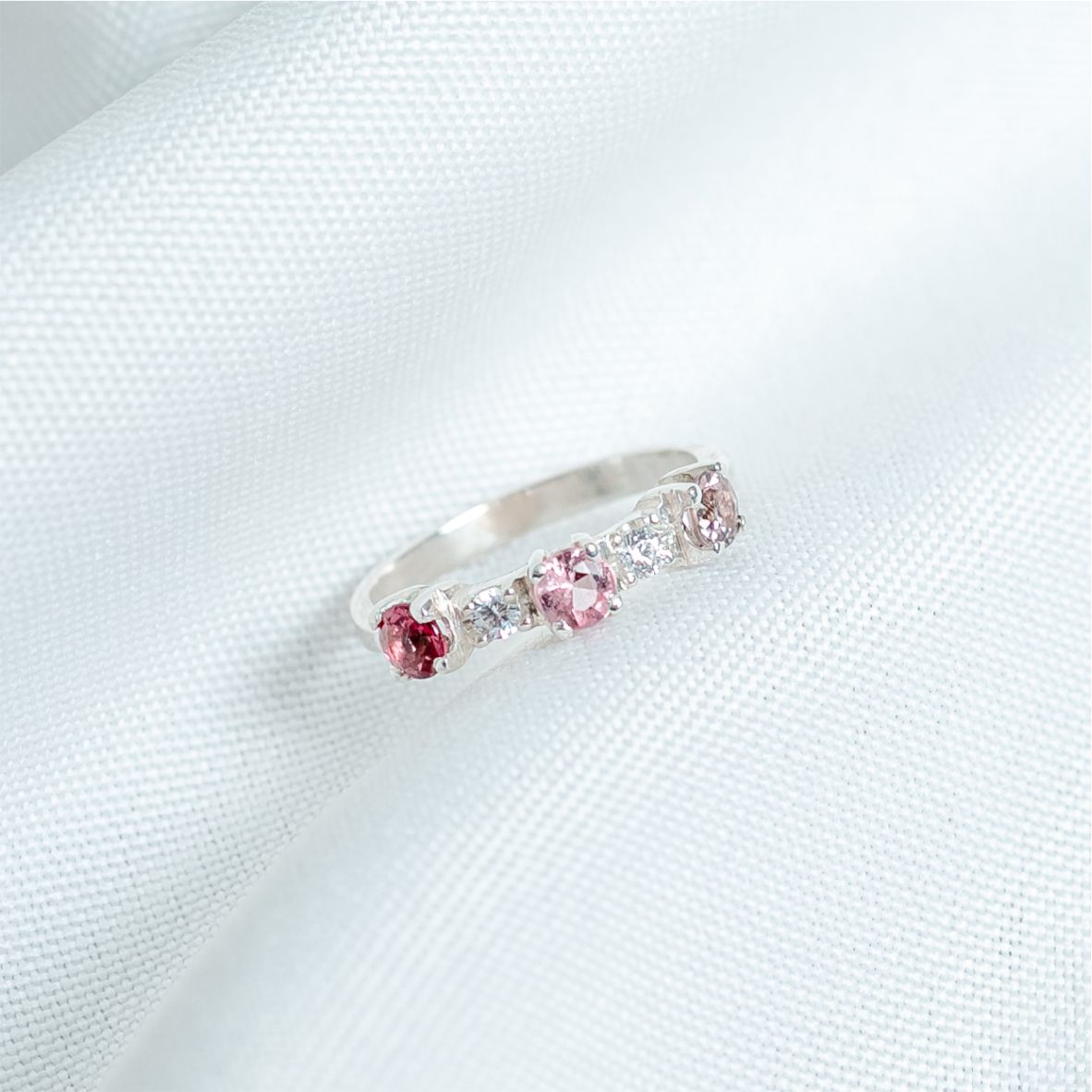 Anel 3 Turmalinas Rosa em Prata 950