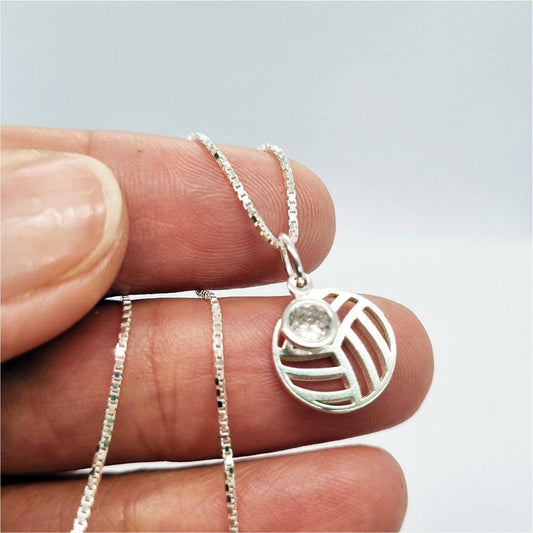 Colar Bola Voleibol Pingente Ponto de Luz em Prata