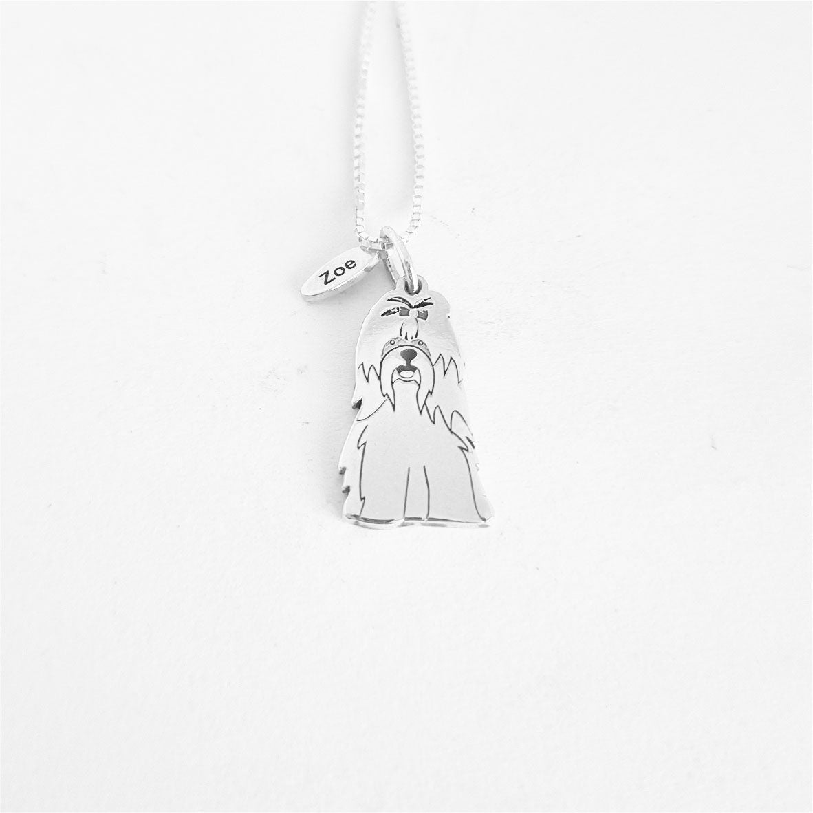 Colar Pingente Pet Shih Tzu Pelo Longo Personalizado em Prata
