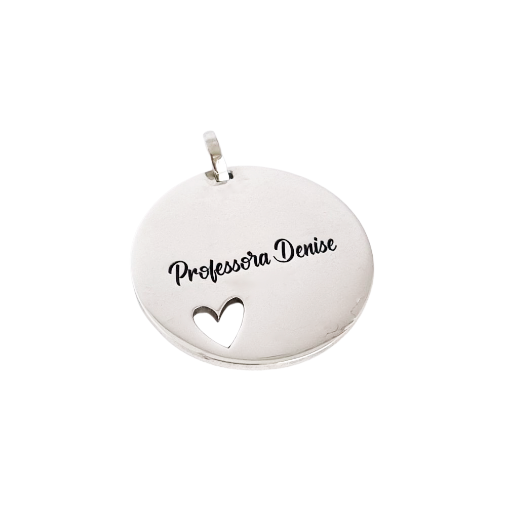 Pingente Redondo Personalizado 30mm Frente Verso em Prata