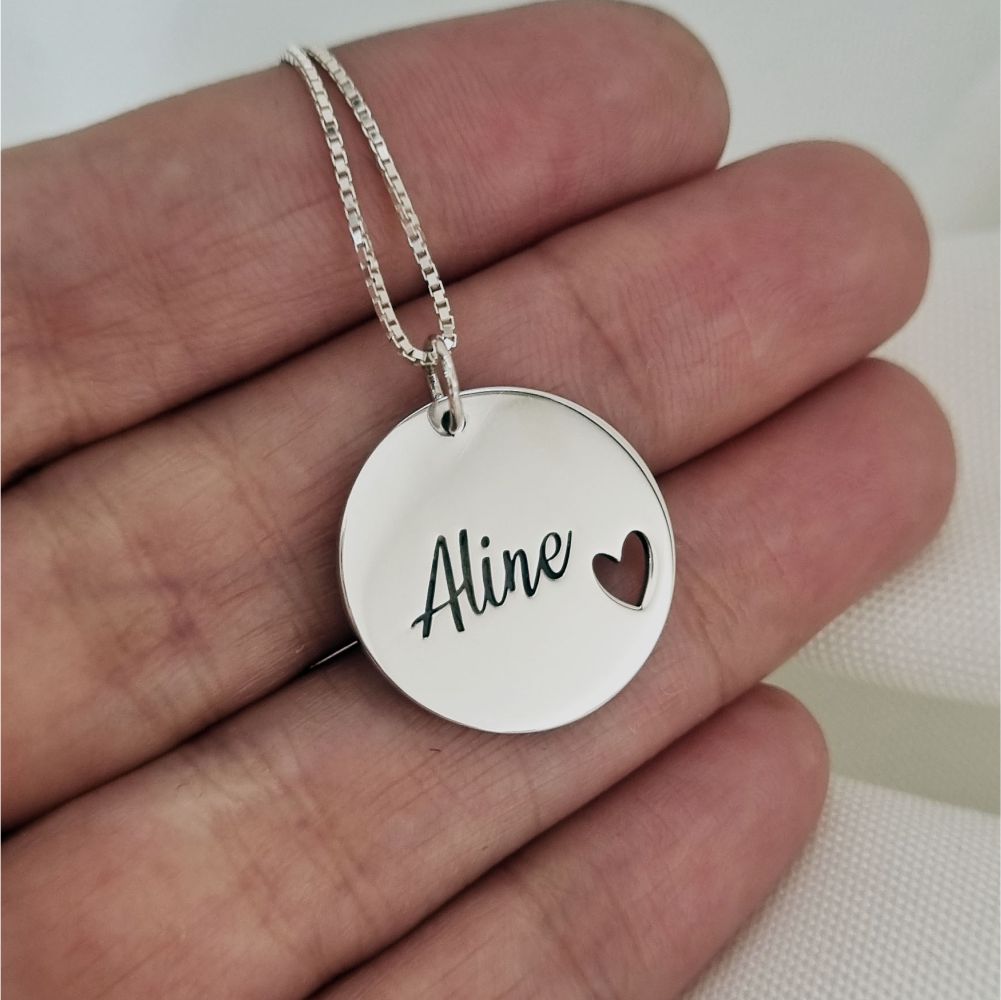 Colar Pingente Redondo 20mm Personalizado em Prata