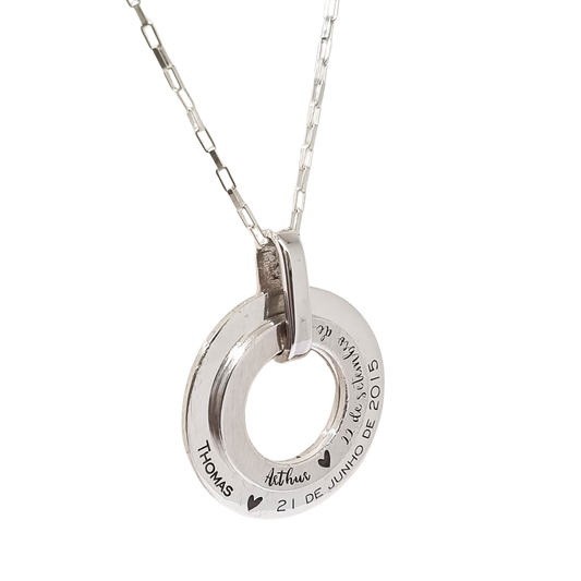 Colar Pingente 2 Círculos Personalizável 30mm em Prata