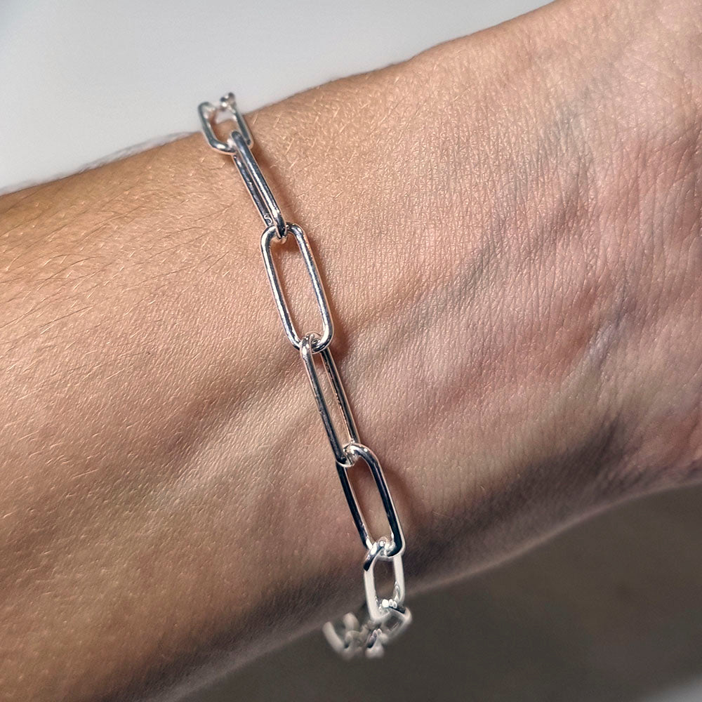 Pulseira Elo Cadeado 5mm 19cm em Prata