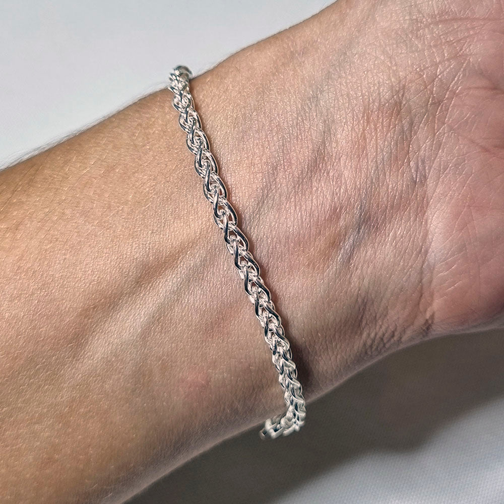Pulseira Trançada 3mm 17cm em Prata