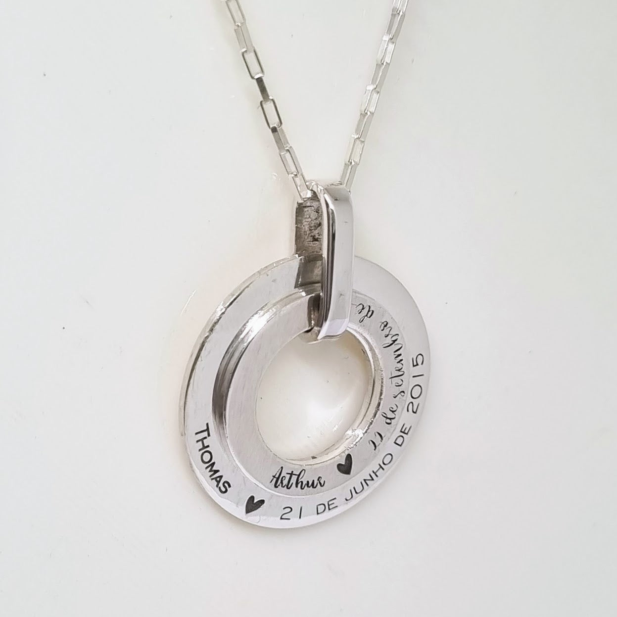 Colar Pingente 2 Círculos Personalizável 30mm em Prata