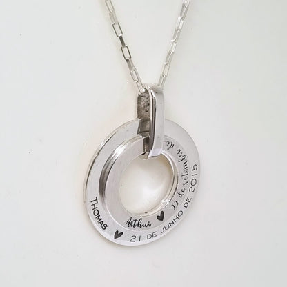 Colar Pingente 2 Círculos Personalizável 30mm em Prata