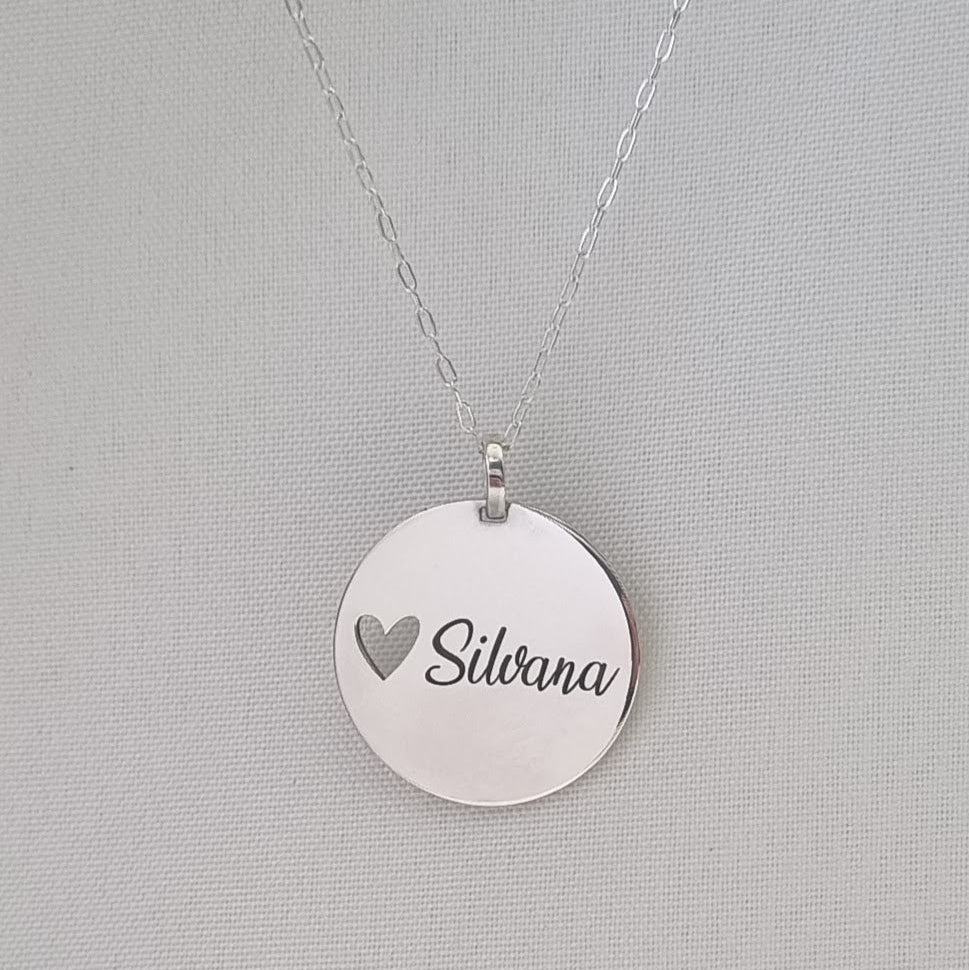 Colar Pingente Redondo Assinaturas Personalizado 30mm em Prata