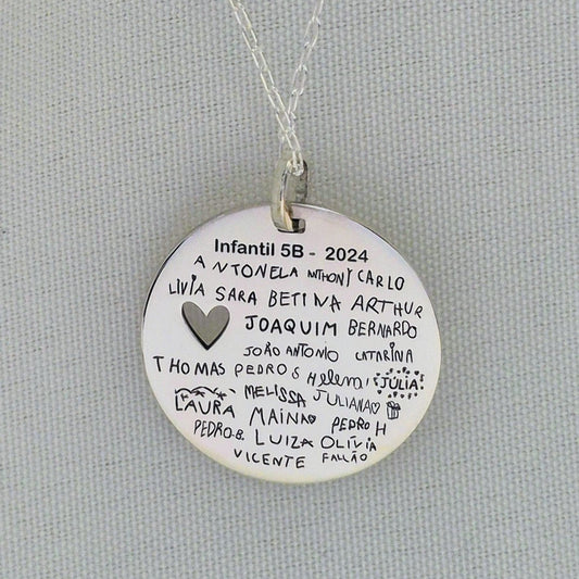 Colar Pingente Redondo Assinaturas Personalizado 30mm em Prata