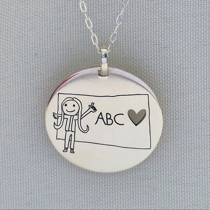 Colar Pingente Redondo Assinaturas Personalizado 30mm em Prata