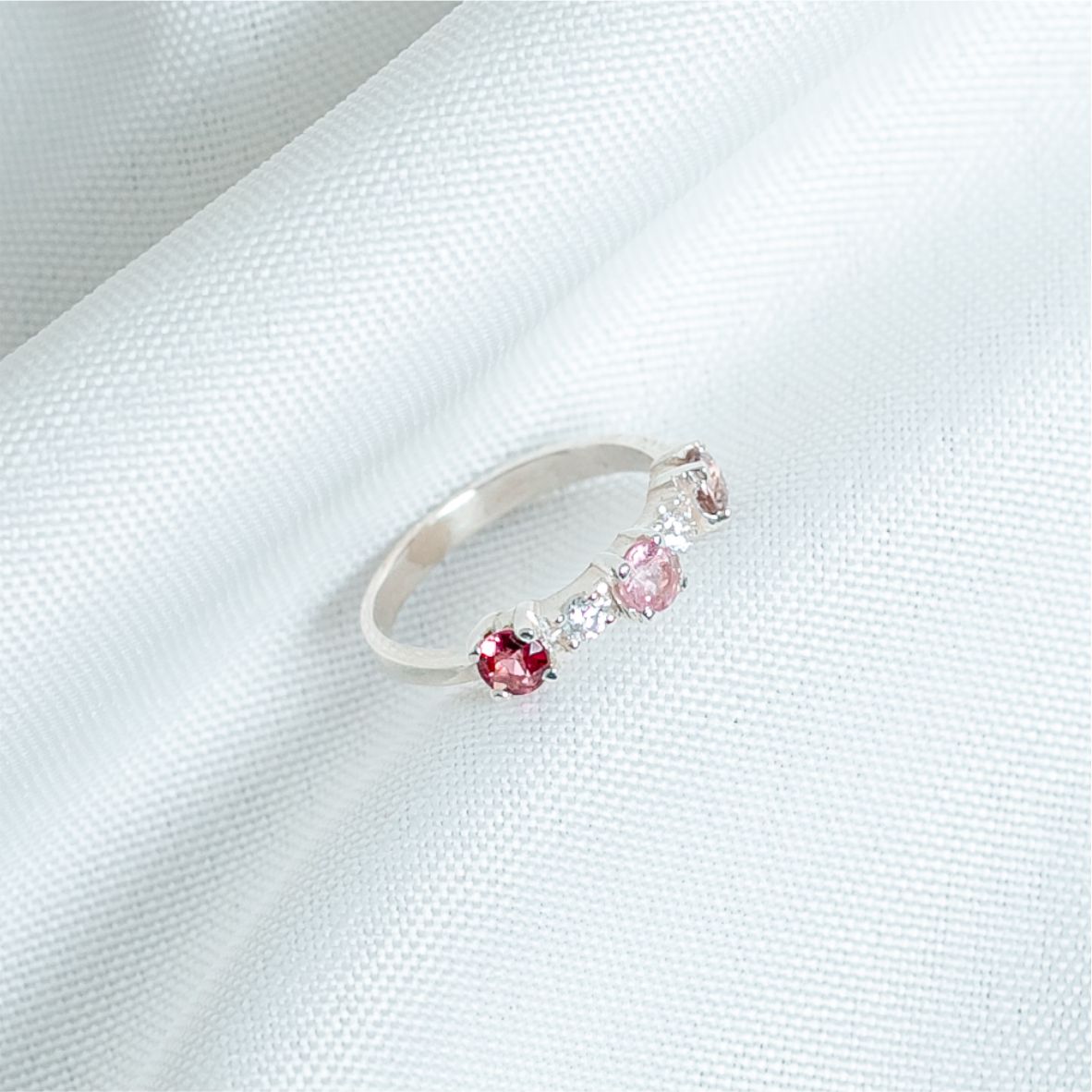 Anel 3 Turmalinas Rosa em Prata 950