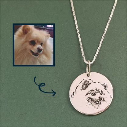 Colar Pingente Redondo Pet Personalizado 20mm em Prata