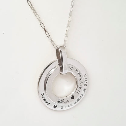 Colar Pingente 2 Círculos Personalizável 30mm em Prata