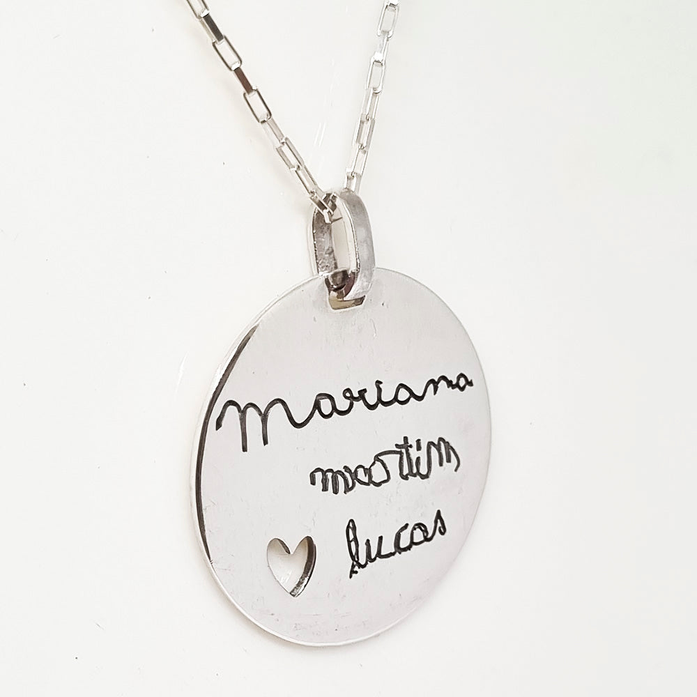 Colar Pingente Redondo Vazado Personalizado 30mm em Prata