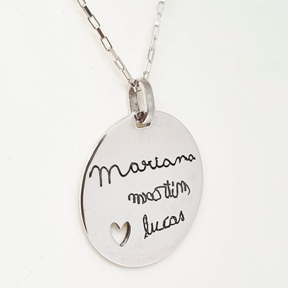 Colar Pingente Redondo Vazado Personalizado 30mm em Prata