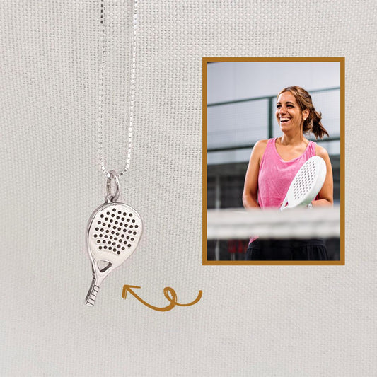 Colar Pingente Raquete de Padel 18mm em Prata