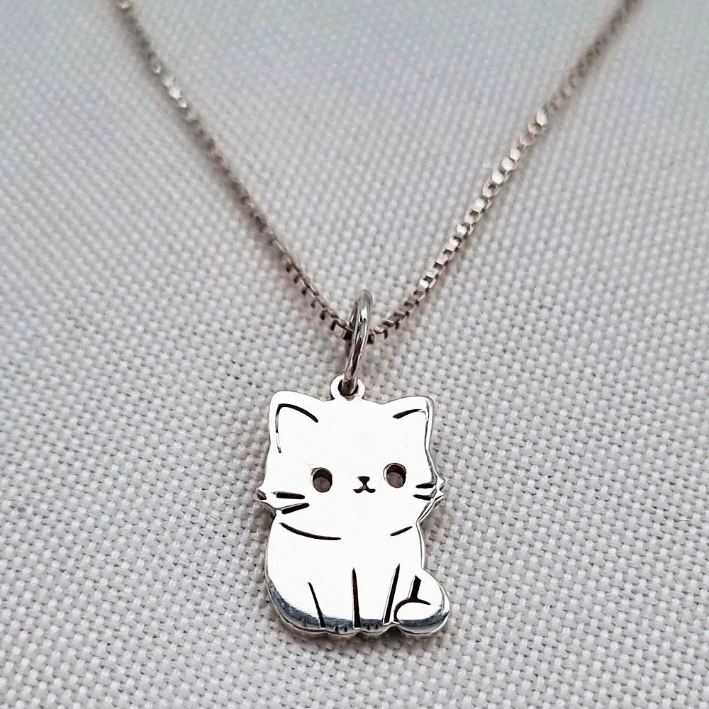 Colar Pingente Pet Gatinho 16mm em Prata