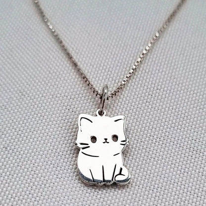 Colar Pingente Pet Gatinho 16mm em Prata