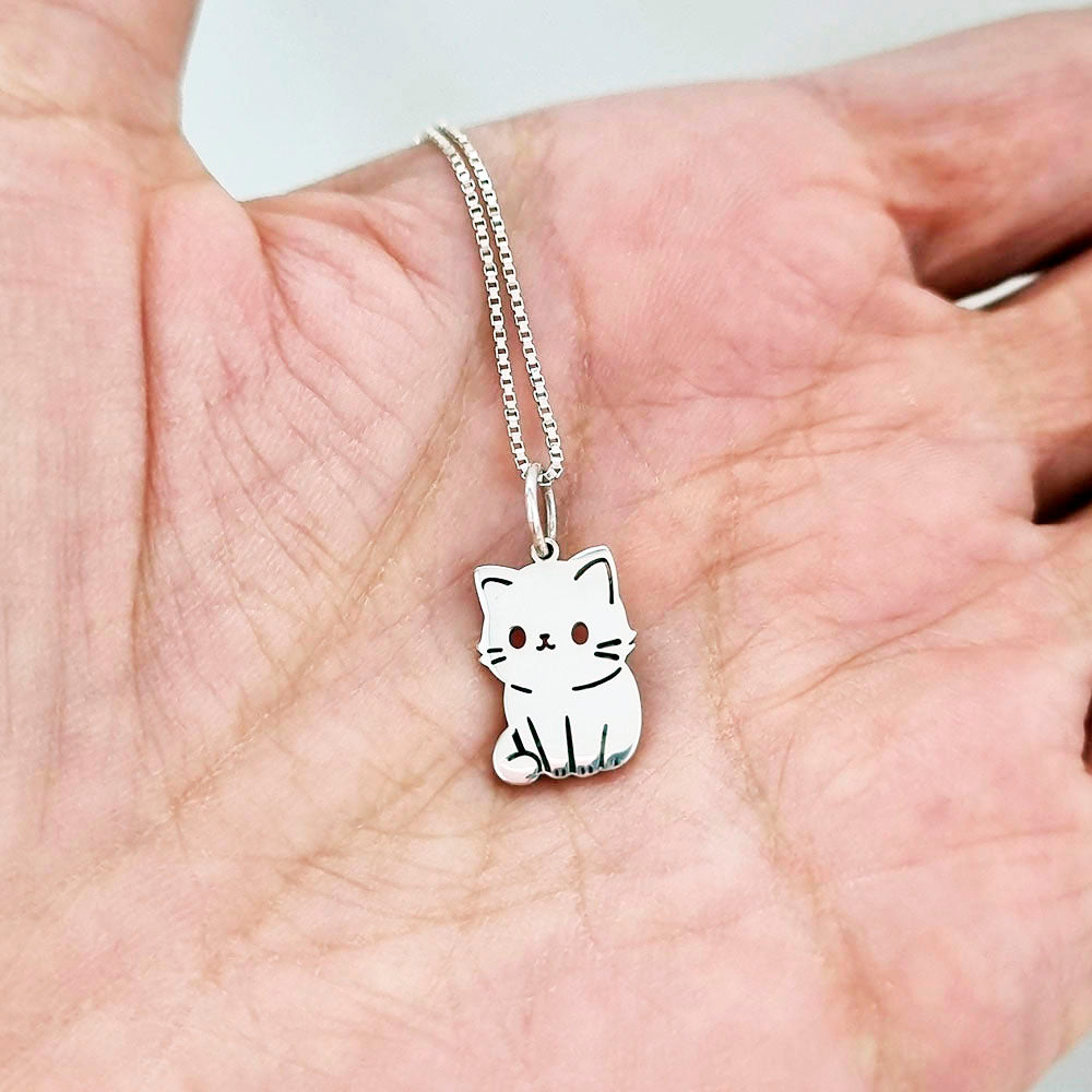 Colar Pingente Pet Gatinho 16mm em Prata