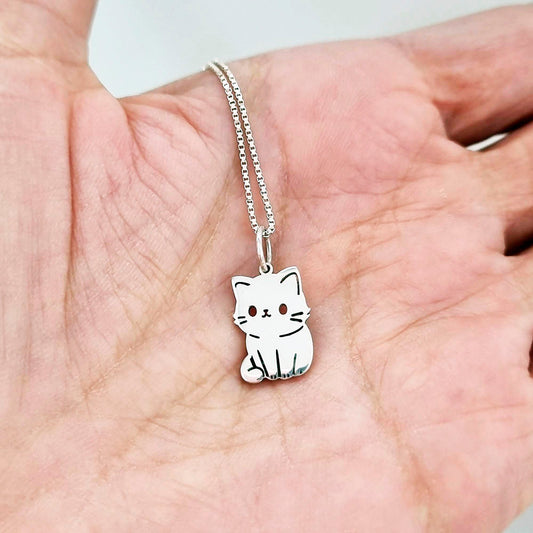 Colar Pingente Pet Gatinho 16mm em Prata