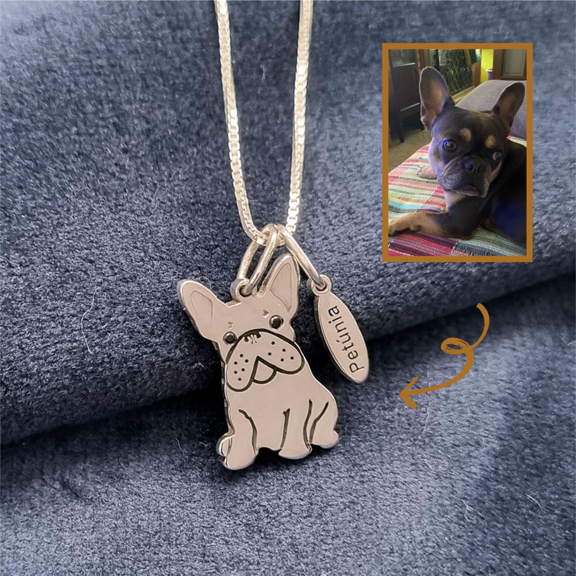 Colar Pingente Personalizado Pet Bulldog Francês Prata Zircônia