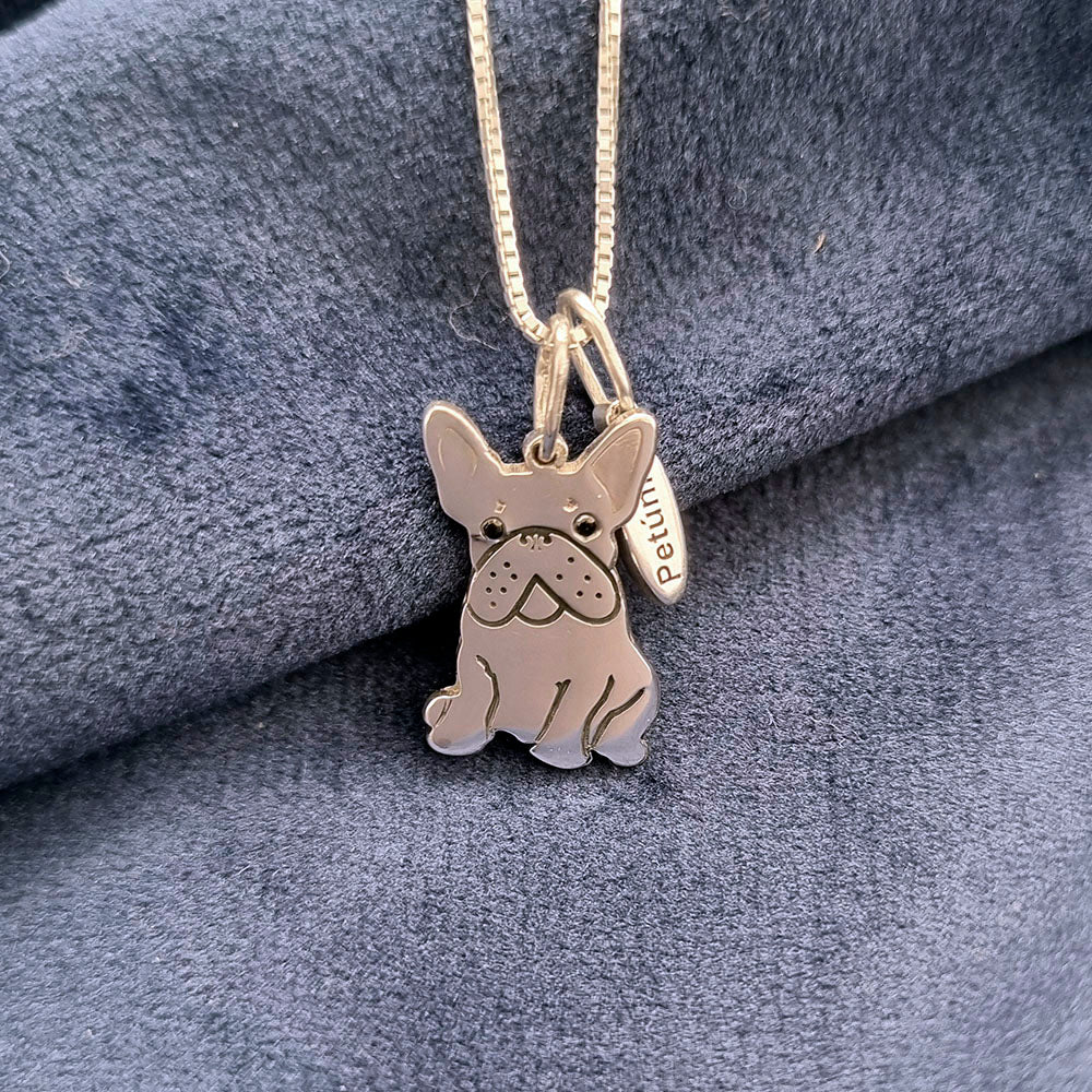 Colar Pingente Personalizado Pet Bulldog Francês Prata Zircônia