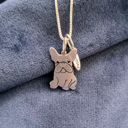Colar Pingente Personalizado Pet Bulldog Francês Prata Zircônia