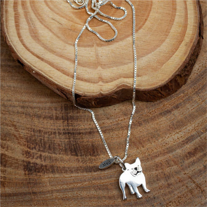 Colar Pingente Pet Bulldog Francês 11mm em Prata