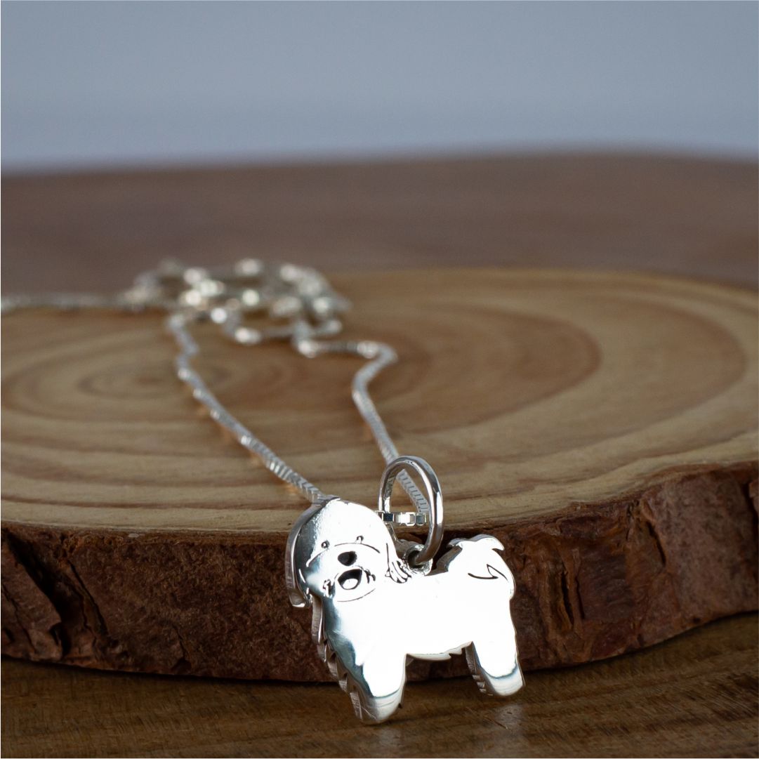 Colar Pingente Pet Shih Tzu 11mm em Prata