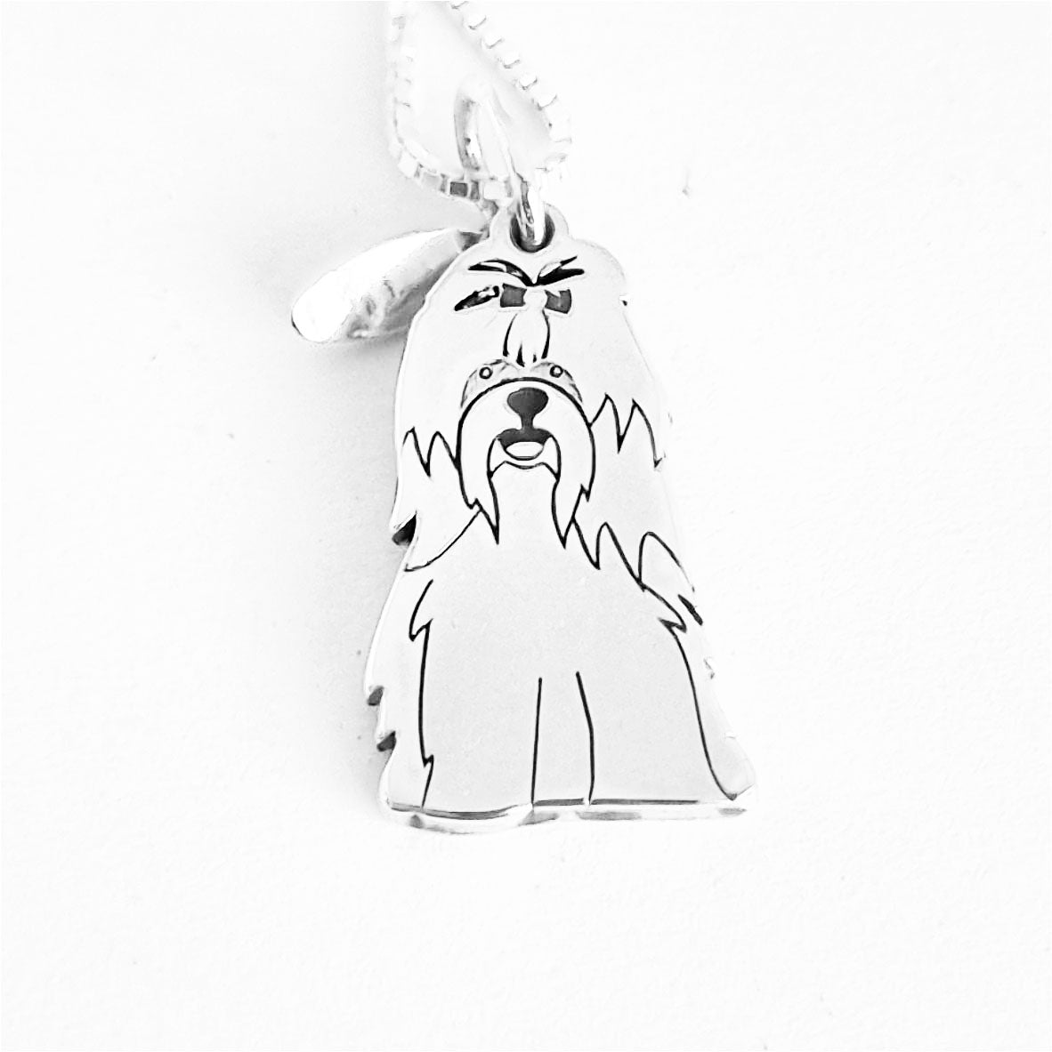 Colar Pingente Pet Shih Tzu Pelo Longo Personalizado em Prata