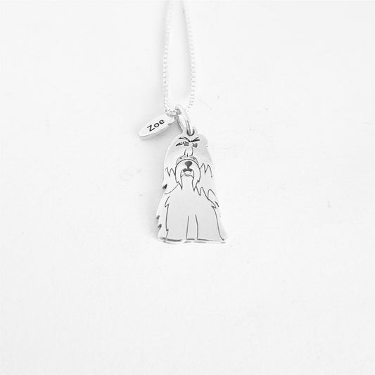 Colar Pingente Pet Shih Tzu Pelo Longo Personalizado em Prata