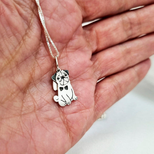 Colar Pingente Pet Pug Personalizado 18mm em Prata