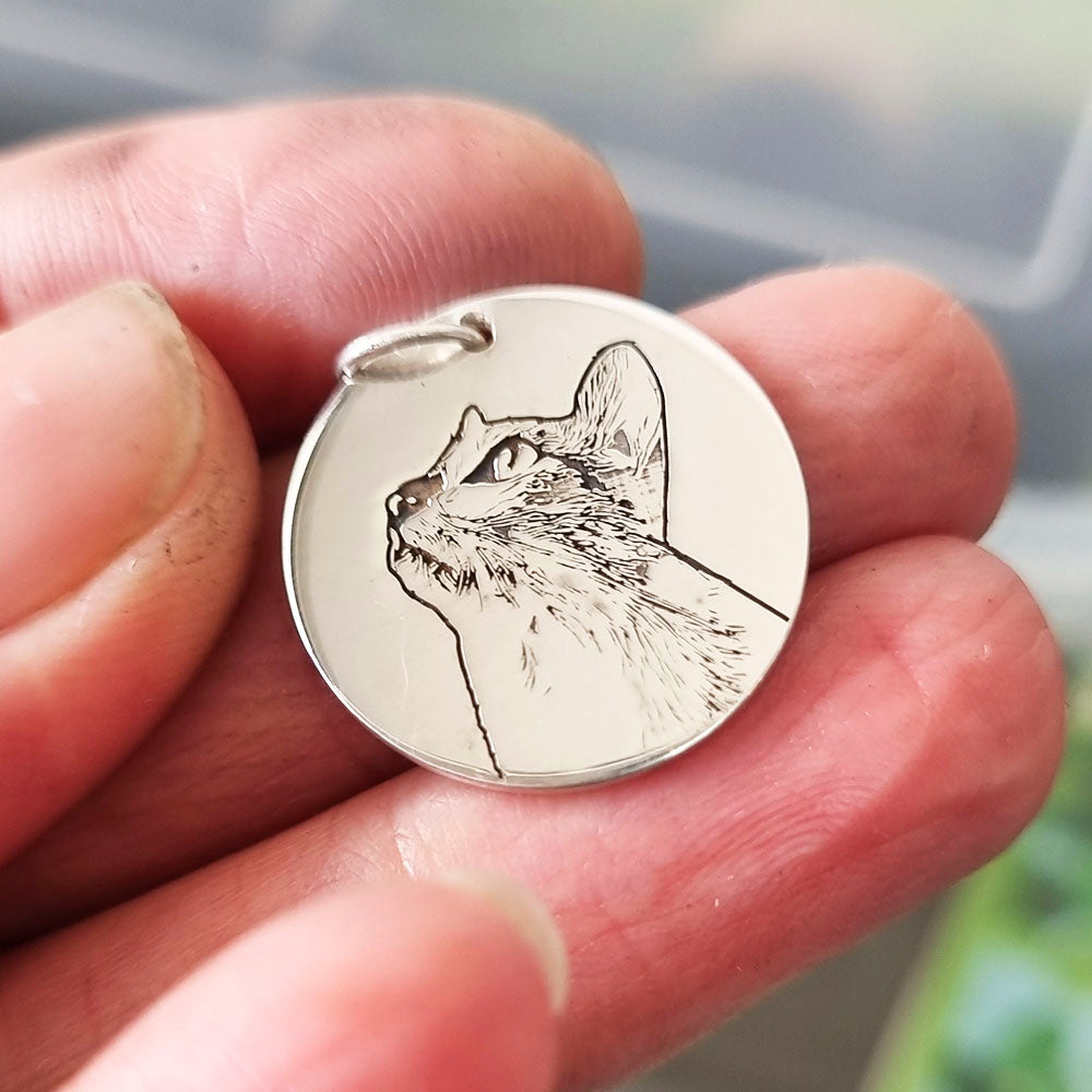 Colar Pingente Redondo Pet Personalizado 20mm em Prata