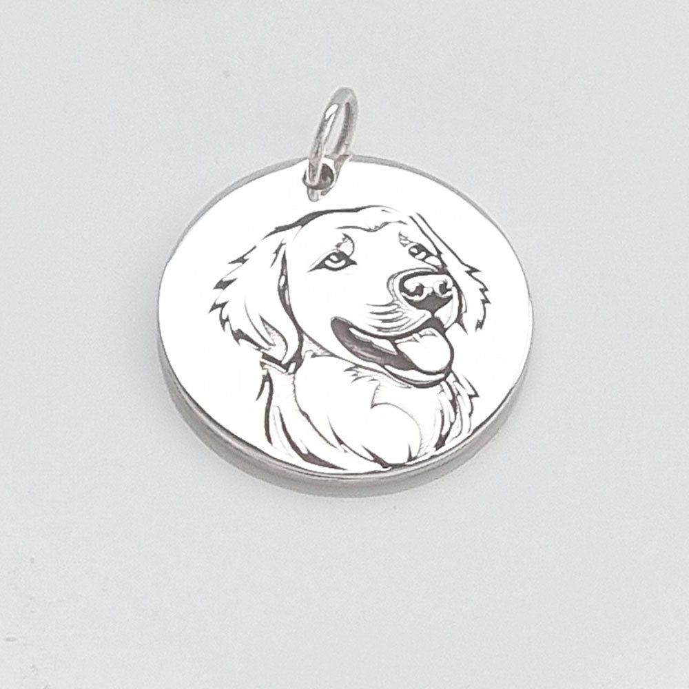 Pingente Redondo Golden Retriever 20mm em Prata