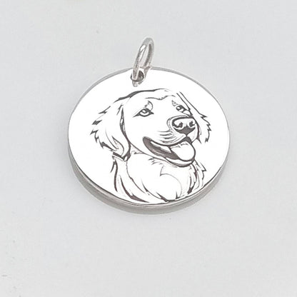 Pingente Redondo Golden Retriever 20mm em Prata