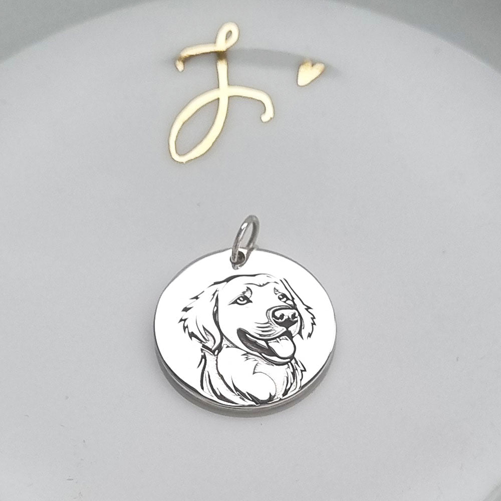 Pingente Redondo Golden Retriever 20mm em Prata