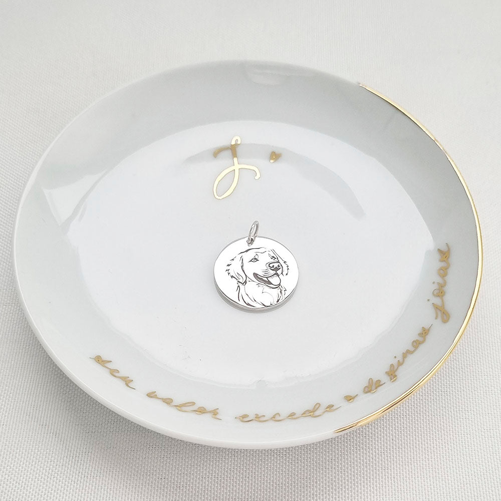 Pingente Redondo Golden Retriever 20mm em Prata