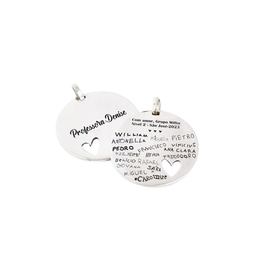 Pingente Redondo Personalizado 30mm Frente Verso em Prata
