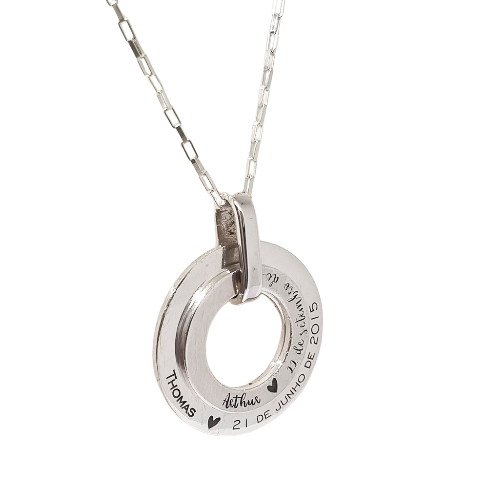 Colar Pingente 2 Círculos Personalizável 30mm em Prata