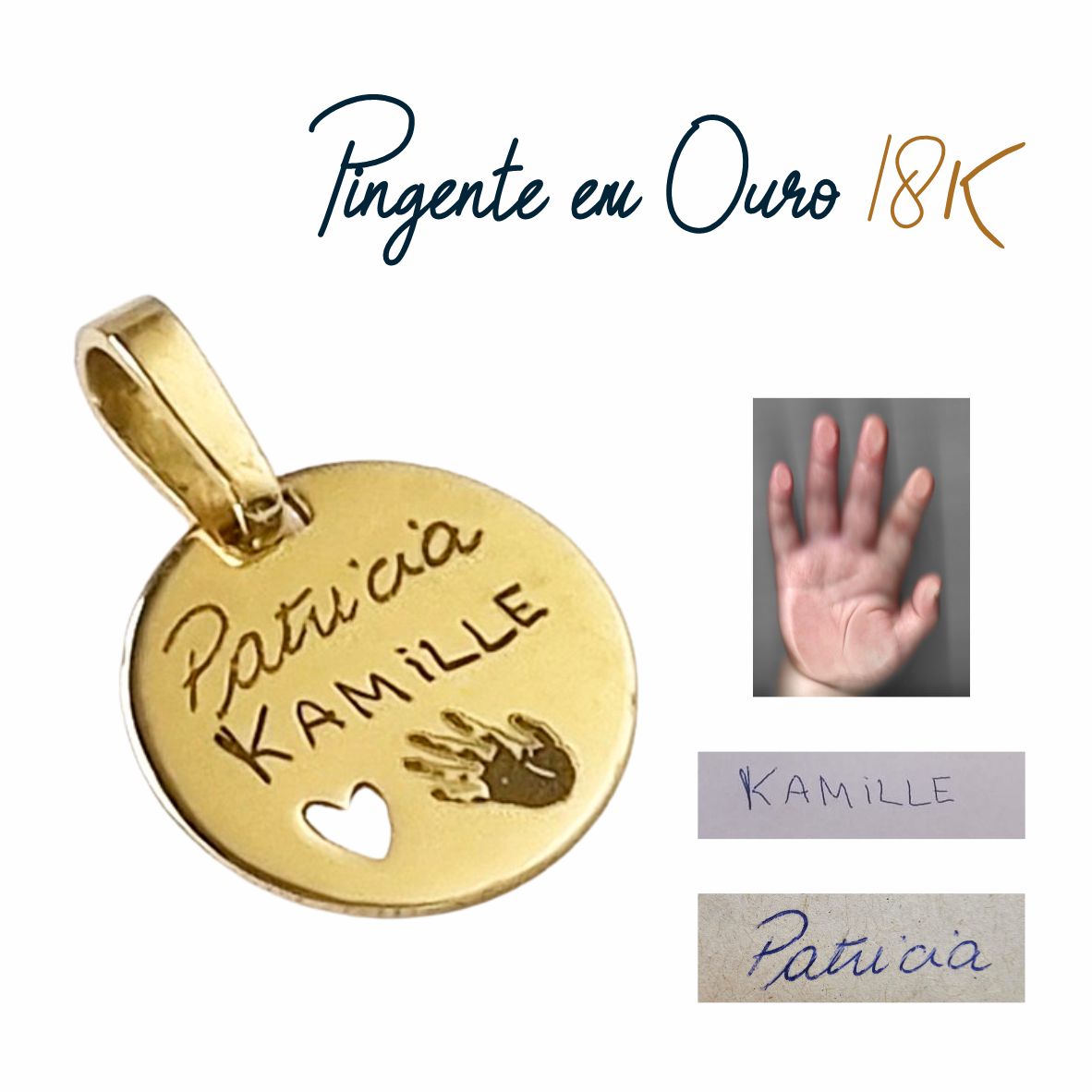 Pingente em Ouro 18k Redondo Personalizado 12mm