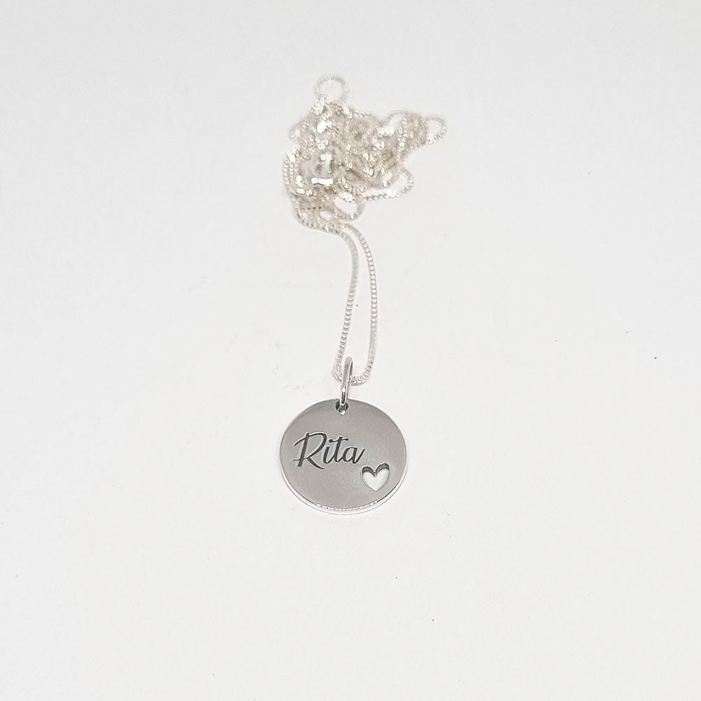 Colar Pingente Redondo Personalizado 10-15mm em Prata