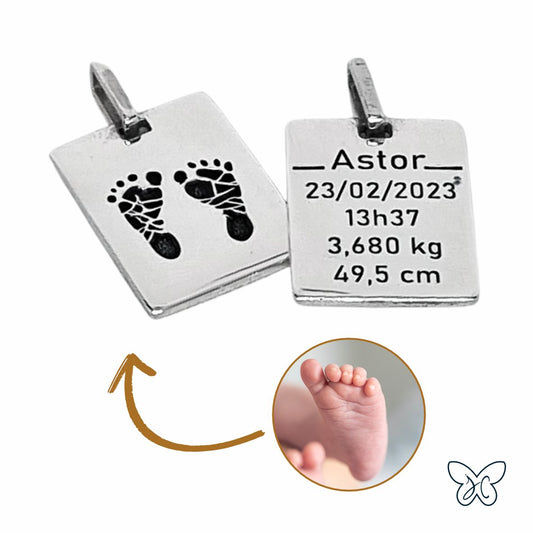 Colar Pingente Retangular Nascimento Personalizado em Prata