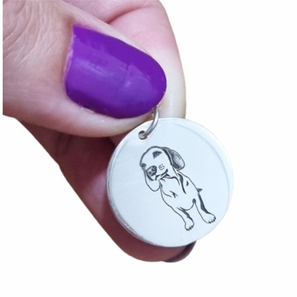 Colar Pingente Redondo Pet Personalizado 20mm em Prata