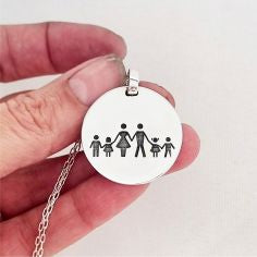 Colar Pingente Redondo Família Personalizado 30mm em Prata