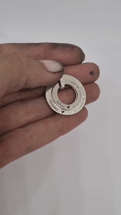 Colar Pingente 2 Círculos Personalizável 30mm em Prata